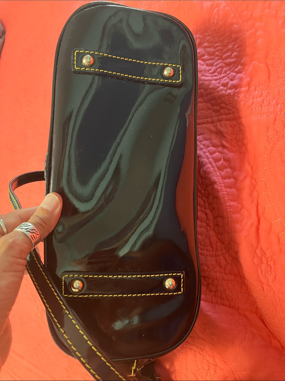 Dooney & Bourke Black Patent Satchel with Gold Hardware - Picture 4 of 6